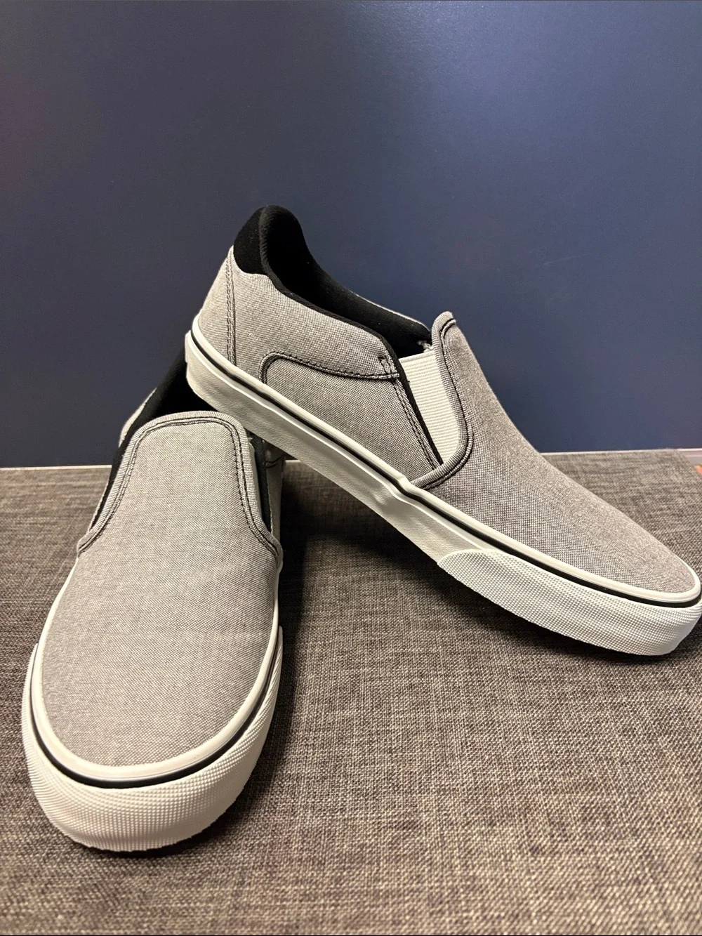 Men's Vans Shoes Size 9 Asher Deluxe Summer Canvas Black Slip On Sneakers gray